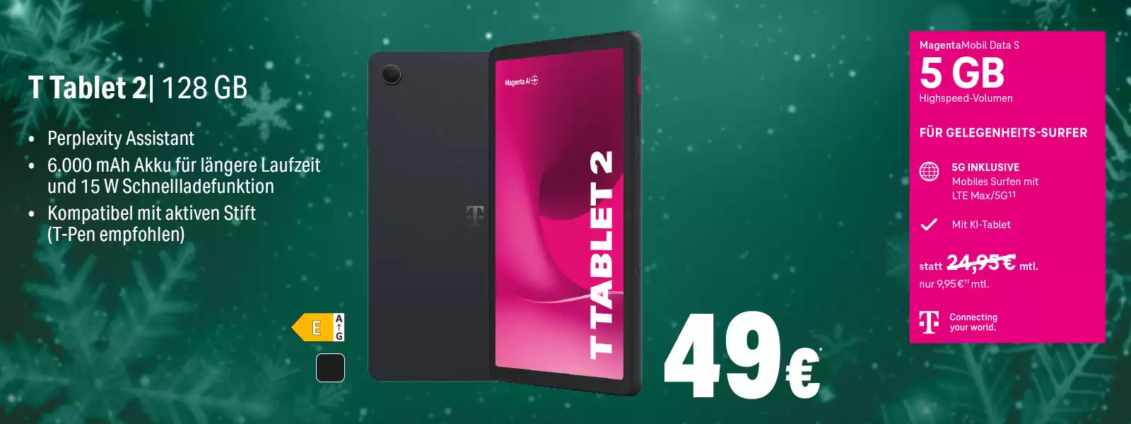 T Tablet 2 mit 128 GB, großem Akku, 5G-Tarif und Perplexity Assistant im Angebot.