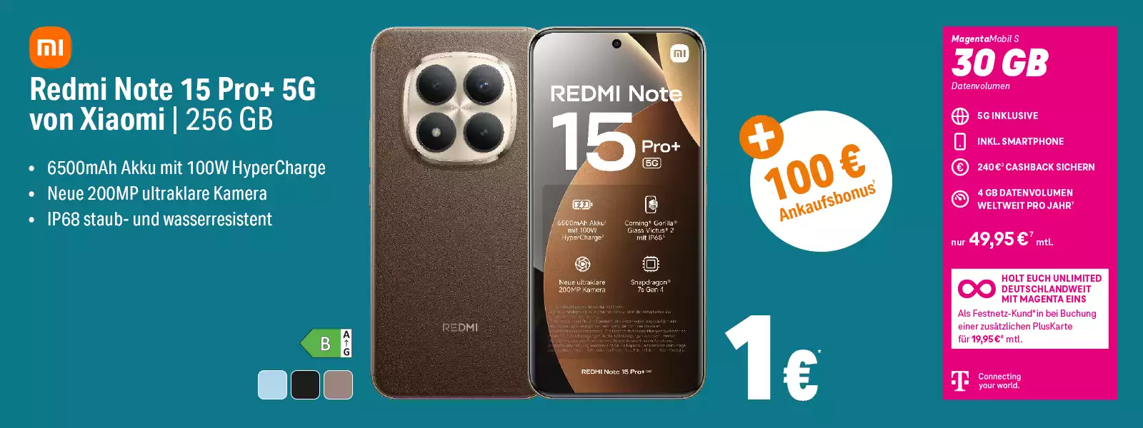 Xiaomi Redmi Note 15 Pro Plus 5G Smartphone mit 256GB, 200MP Kamera und Vertrag Angebot.