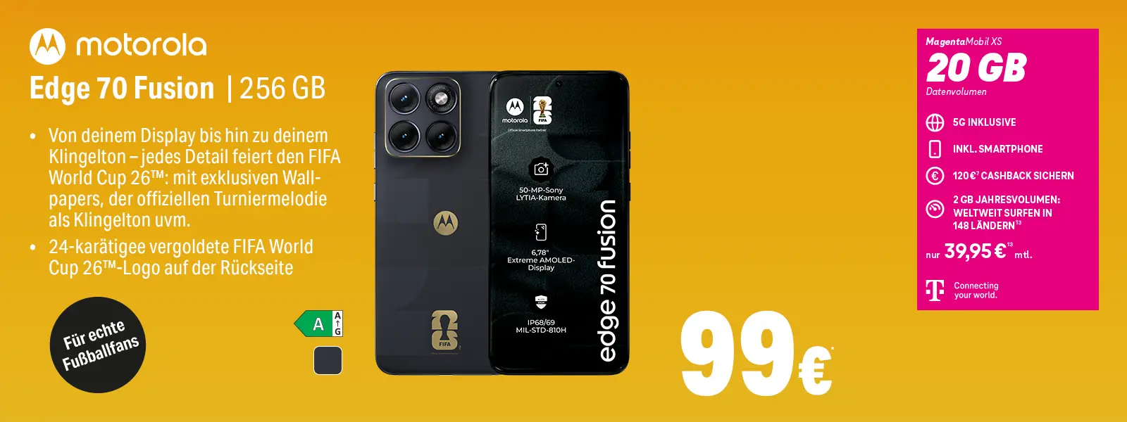 Motorola Edge 70 Fusion 256 GB Smartphone Angebot mit MagentaMobil XS 20 GB 5G