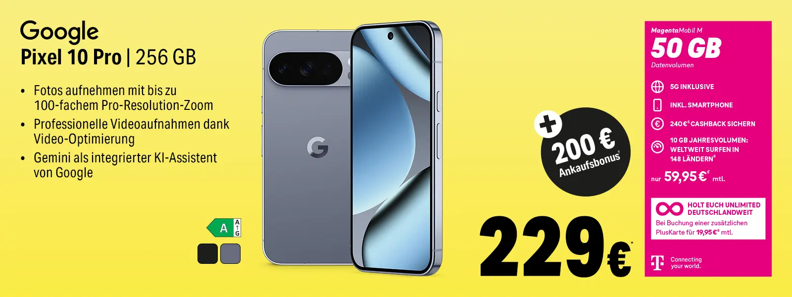 Google Pixel 10 Pro 256 GB Smartphone Angebot mit 50 GB Tarif und 5G